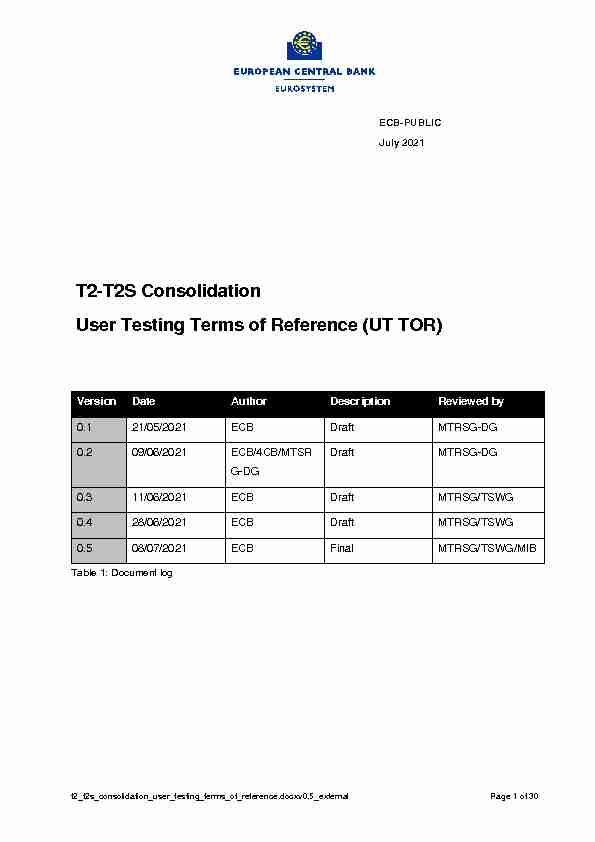 T2-T2S Consolidation User Testing Terms of Reference (UT TOR)
