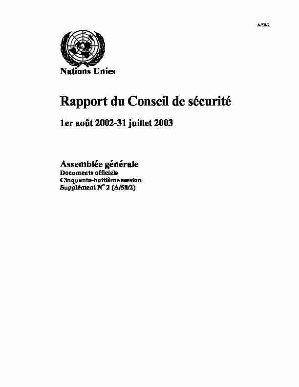 Nations Unies - Rapport du Conseil de sécurité
