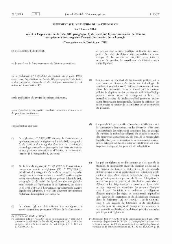 Règlement (UE) no 316/2014 de la Commission du 21 mars 2014