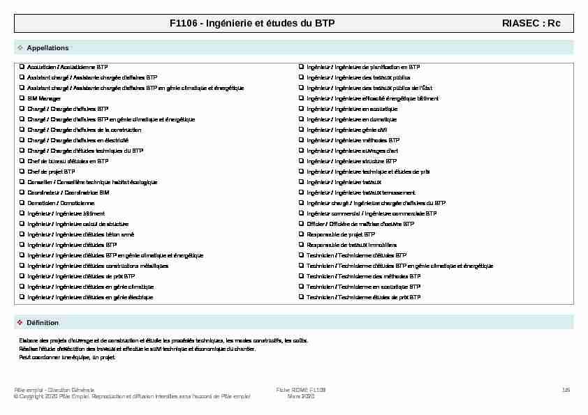 Fiche métier - F1106 - Ingénierie et études du BTP