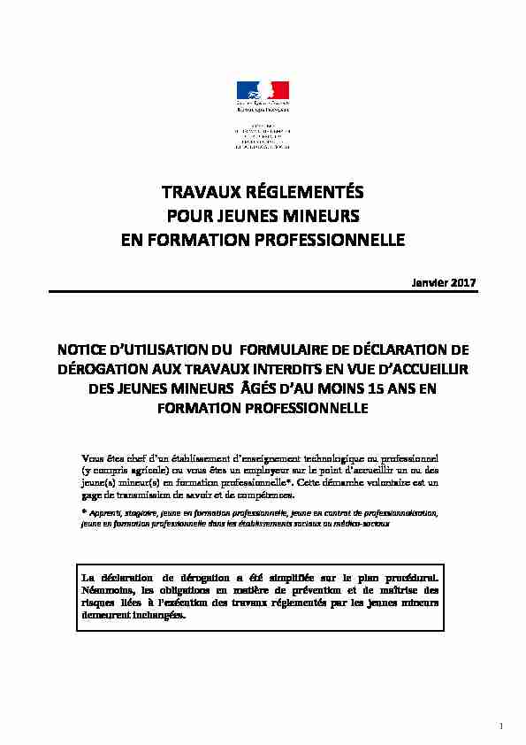 pdf TRAVAUX RÉGLEMENTÉS POUR JEUNES MINEURS EN FORMATION