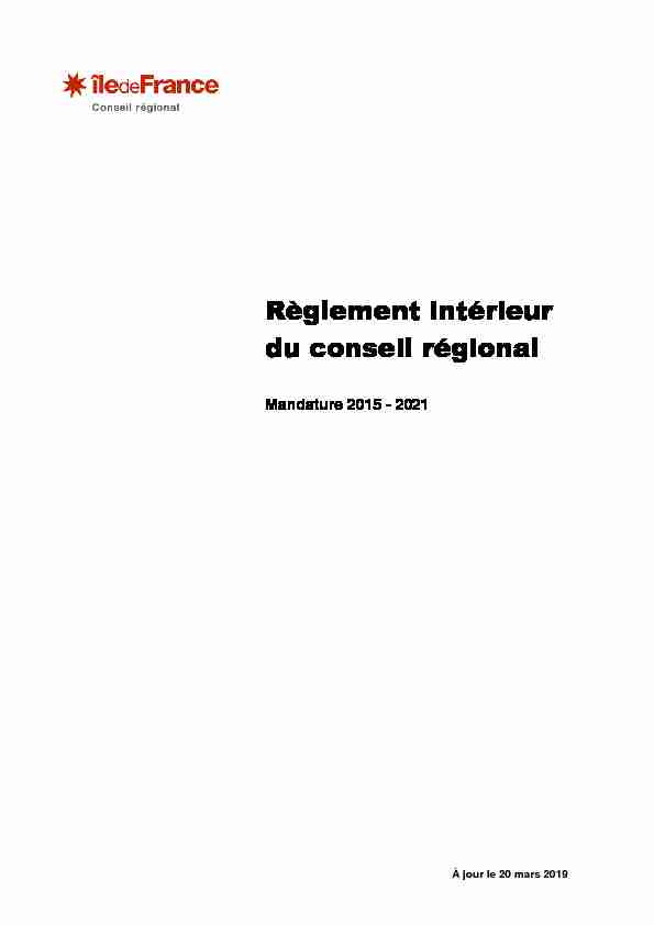 Règlement intérieur du conseil régional