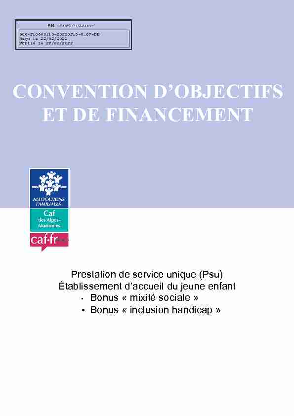 CONVENTION DOBJECTIFS ET DE FINANCEMENT