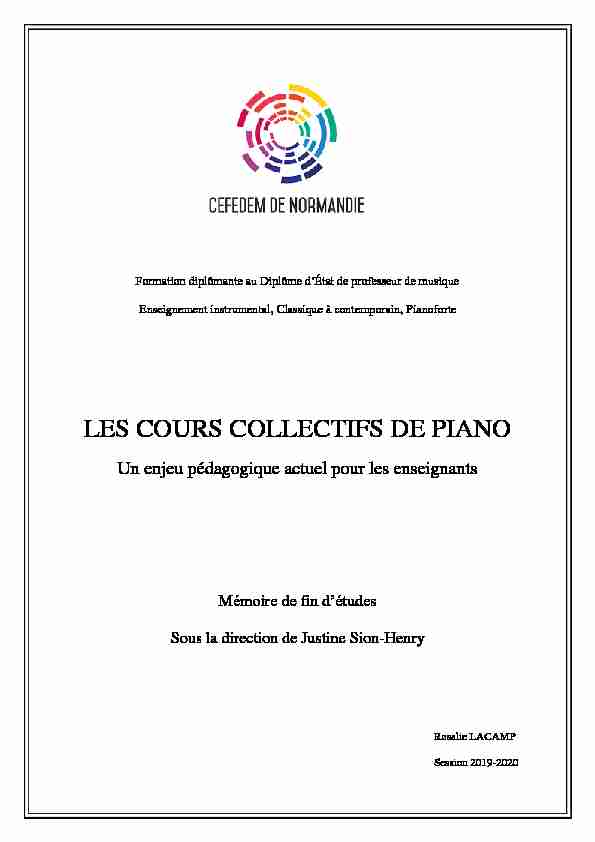 LES COURS COLLECTIFS DE PIANO - Un enjeu pédagogique