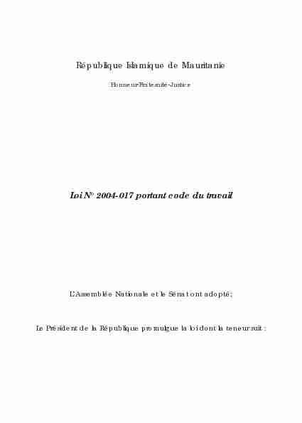 Mauritanie - Loi n°2004-17 du 6 juillet 2004 portant Code du Travail