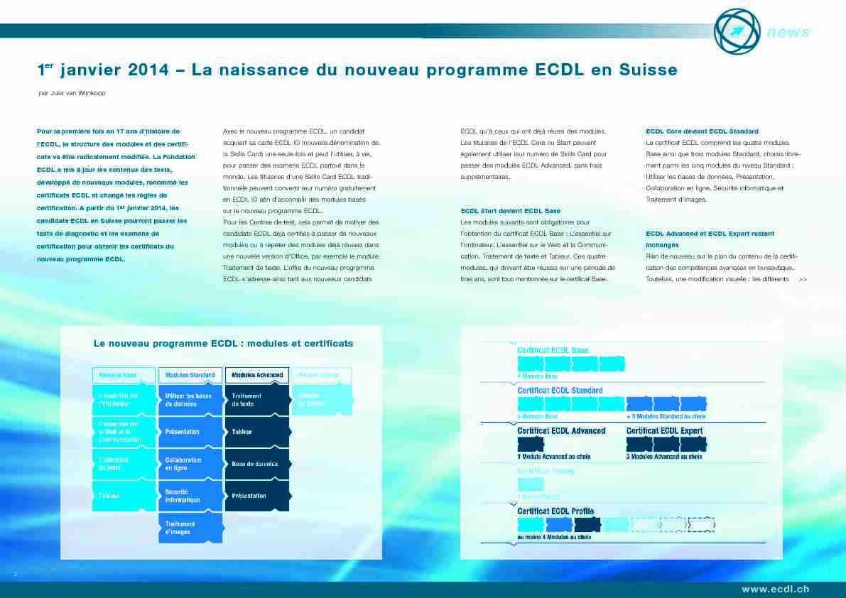 1 janvier 2014 – La naissance du nouveau programme ECDL en