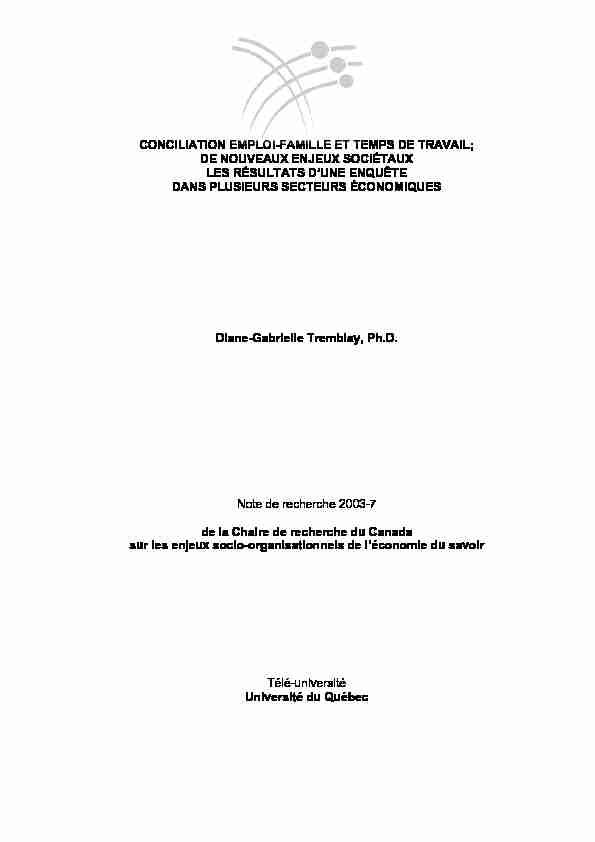 [PDF] CONCILIATION EMPLOI-FAMILLE ET TEMPS DE TRAVAIL - TELUQ
