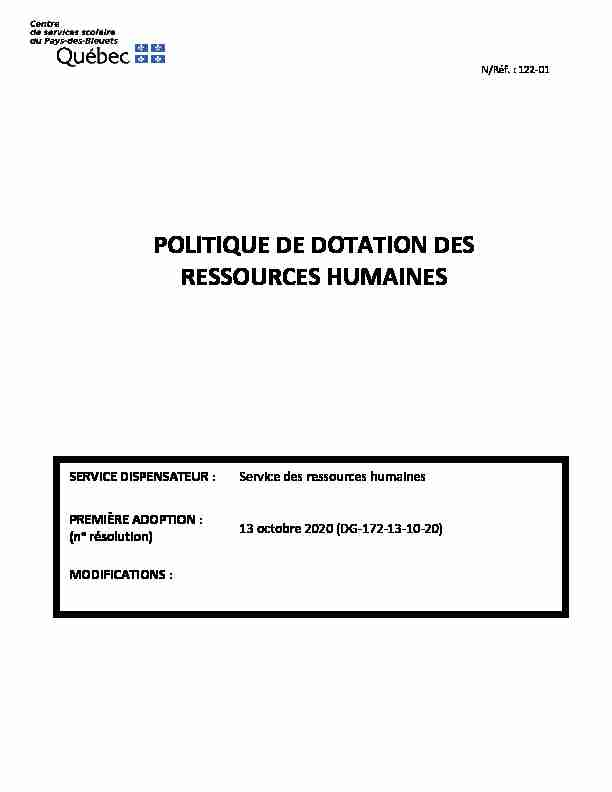 POLITIQUE DE DOTATION DES RESSOURCES HUMAINES