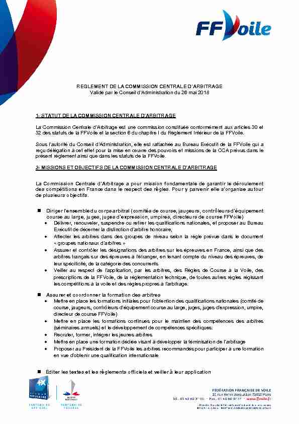 REGLEMENT DE LA COMMISSION CENTRALE DARBITRAGE