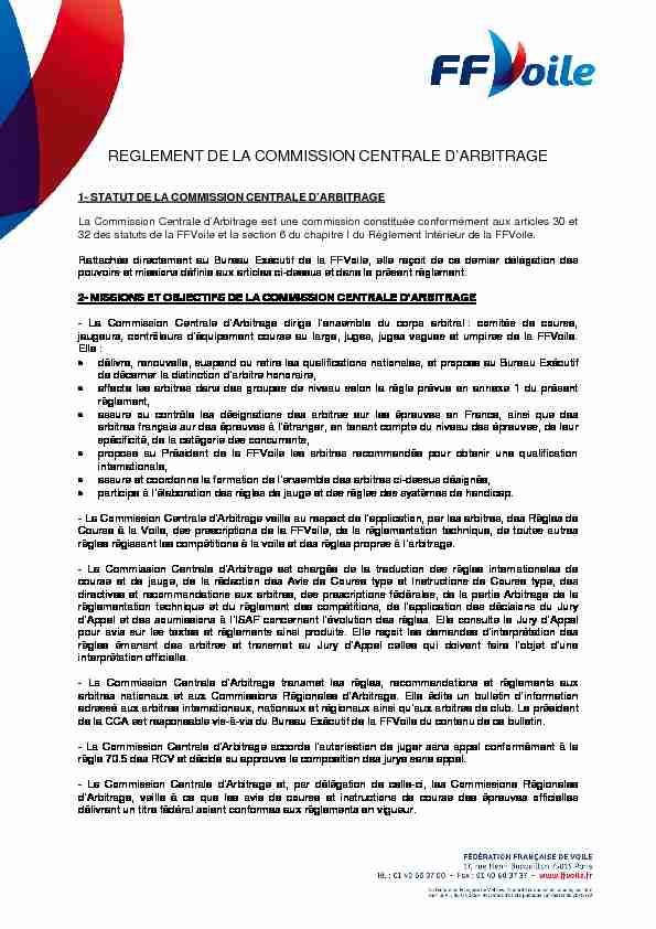 REGLEMENT DE LA COMMISSION CENTRALE DARBITRAGE