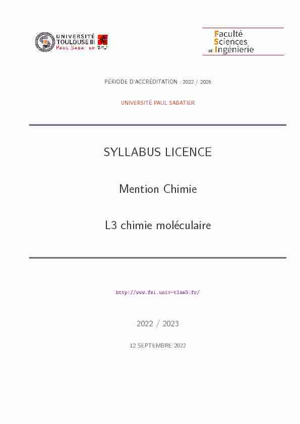 SYLLABUS LICENCE Mention Chimie L3 chimie moléculaire