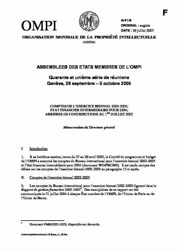 A/41/6 : Comptes de lexercice biennal 2002-2003; état financier