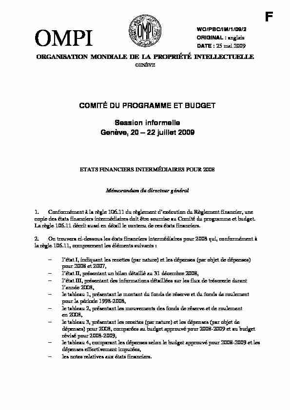 COMITÉ DU PROGRAMME ET BUDGET Session informelle Genève