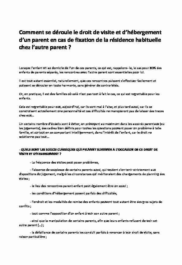 [PDF] Comment se déroule le droit de visite et dhébergement dun parent