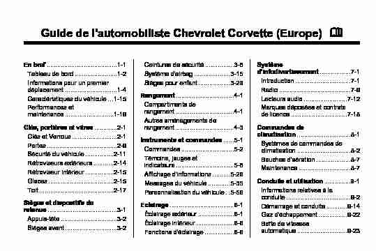 Guide de lautomobiliste Chevrolet Corvette (Europe) M