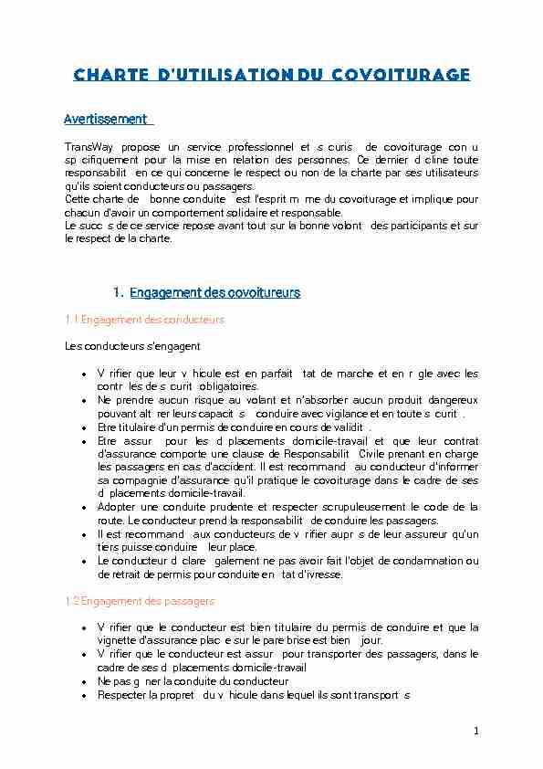 [PDF] Charte du covoiturage - COVOITNET
