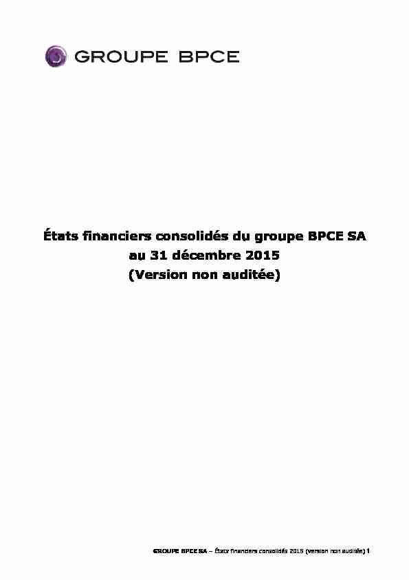 Etats financiers consolidés au 31 décembre  - Groupe BPCE SA