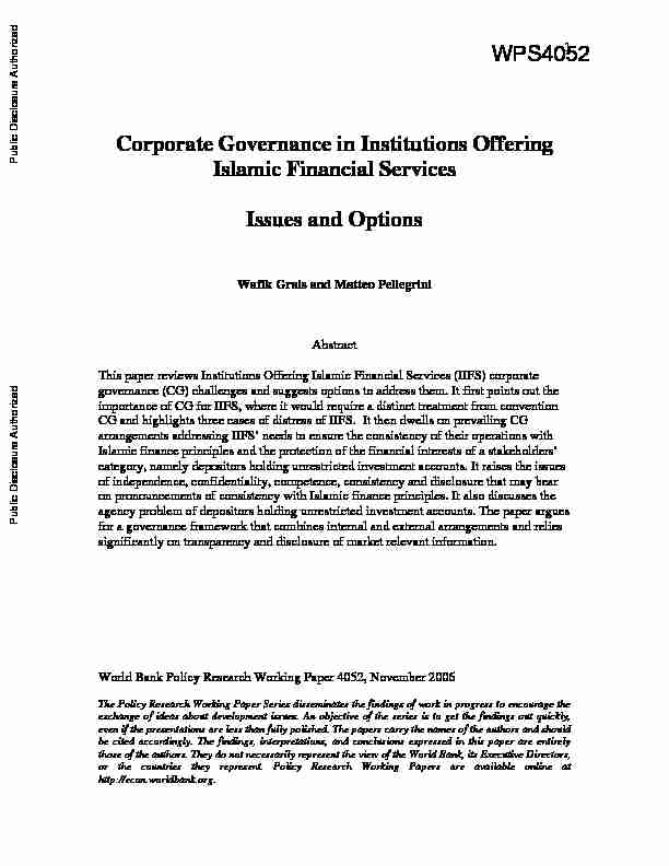Corporate Governance in Institutions Offering Islamic Financial