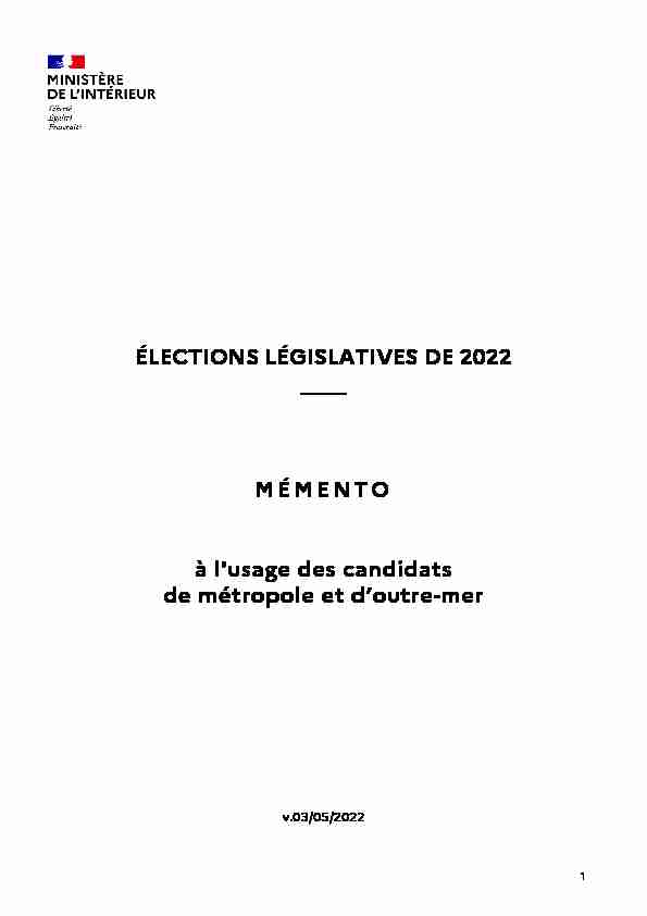 ÉLECTIONS LÉGISLATIVES DE 2022 ____ MÉMENTO à lusage