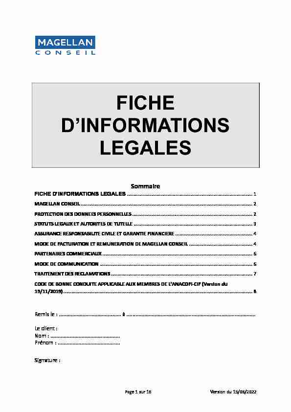 FICHE DINFORMATIONS LEGALES