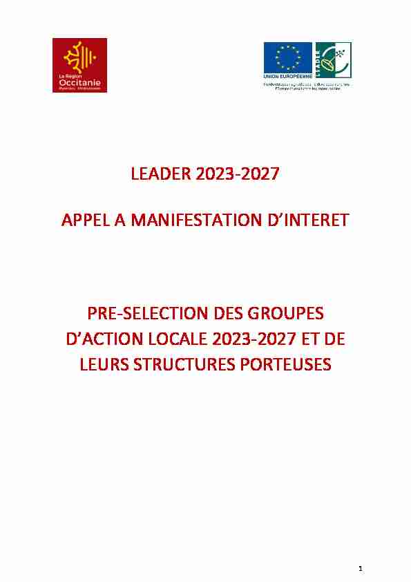 leader 2023-2027 appel a manifestation dinteret pre-selection des