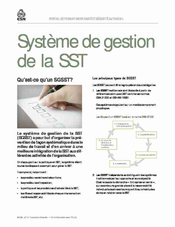 Système de gestion de la SST