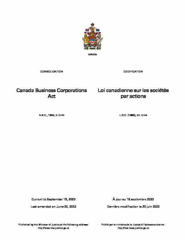 [PDF] Canada Business Corporations Act Loi  - Lawsjusticegcca