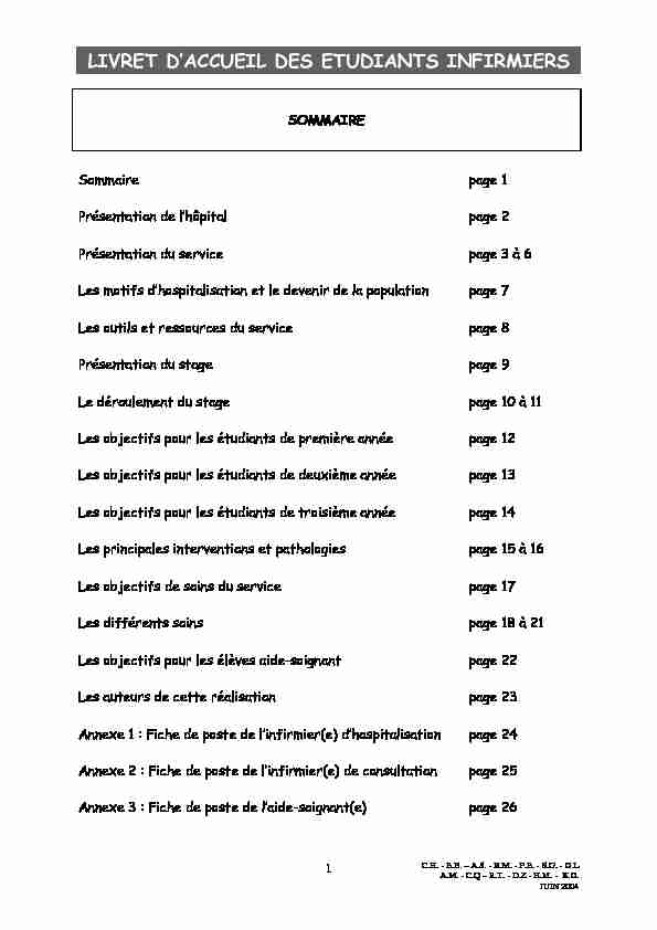 [PDF] LIVRET DACCUEIL DES ETUDIANTS EN SOINS  - Infirmierscom