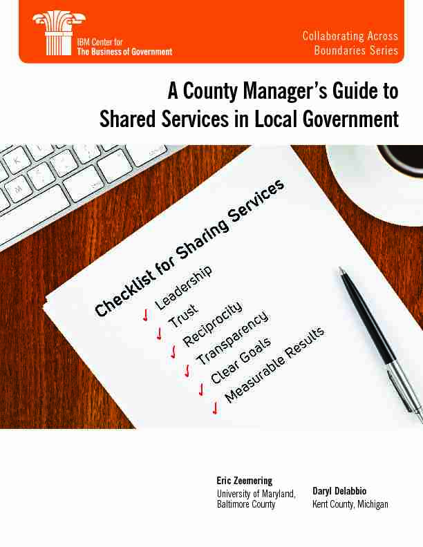 A County Managers Guide to Shared Services in Local Government