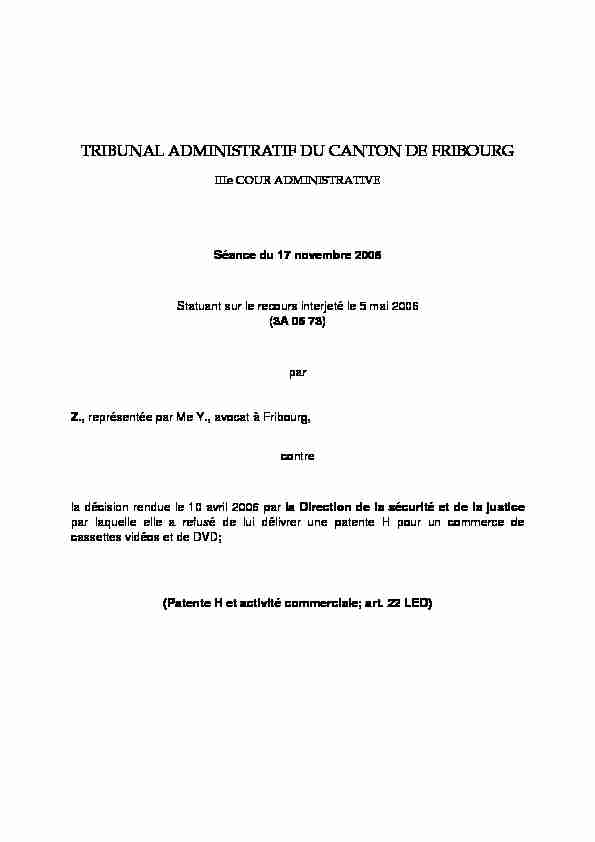 TRIBUNAL ADMINISTRATIF DU CANTON DE FRIBOURG
