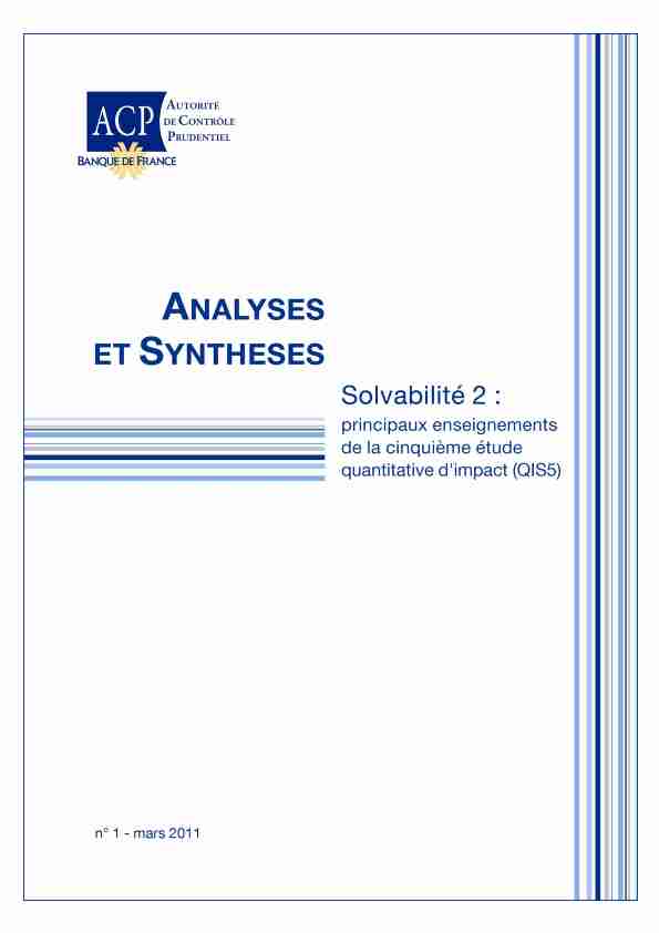 Analyses et Synthèses : Solvabilité 2 - Principaux enseignements de