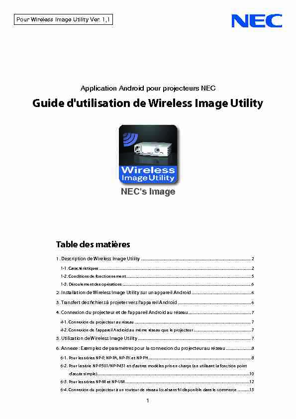 Guide dutilisation de Wireless Image Utility