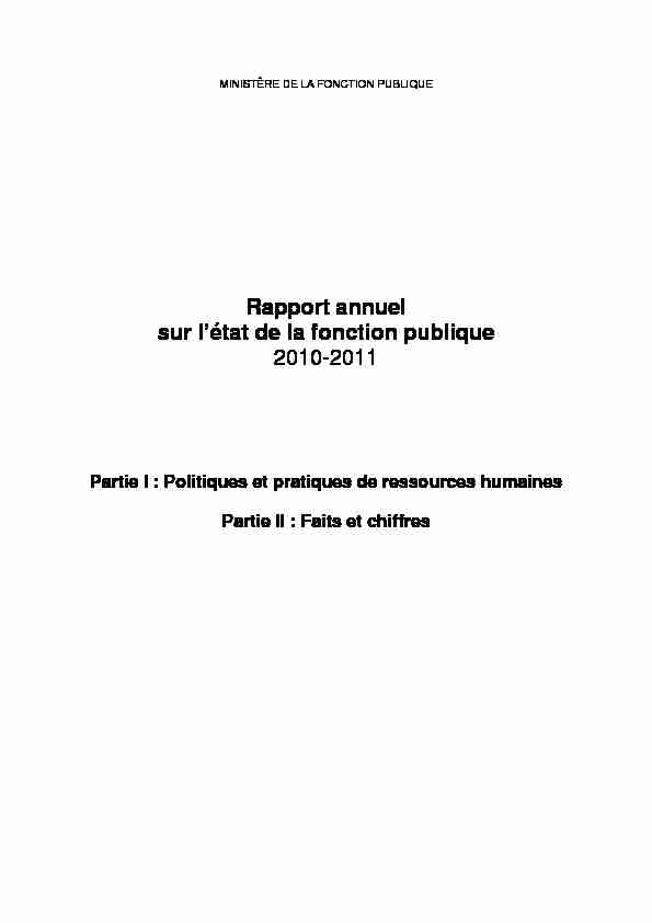 Rapport annuel sur létat de la fonction publique 2010-2011