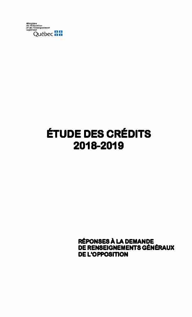 ÉTUDE DES CRÉDITS 2018-2019