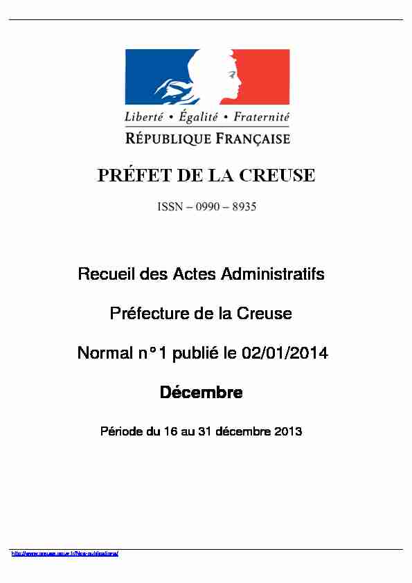 Recueil des Actes Administratifs Préfecture de la Creuse Normal n°1