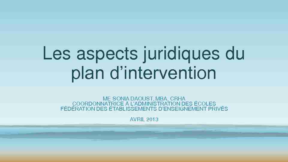[PDF] Les aspects juridiques du plan dintervention - Fédération des