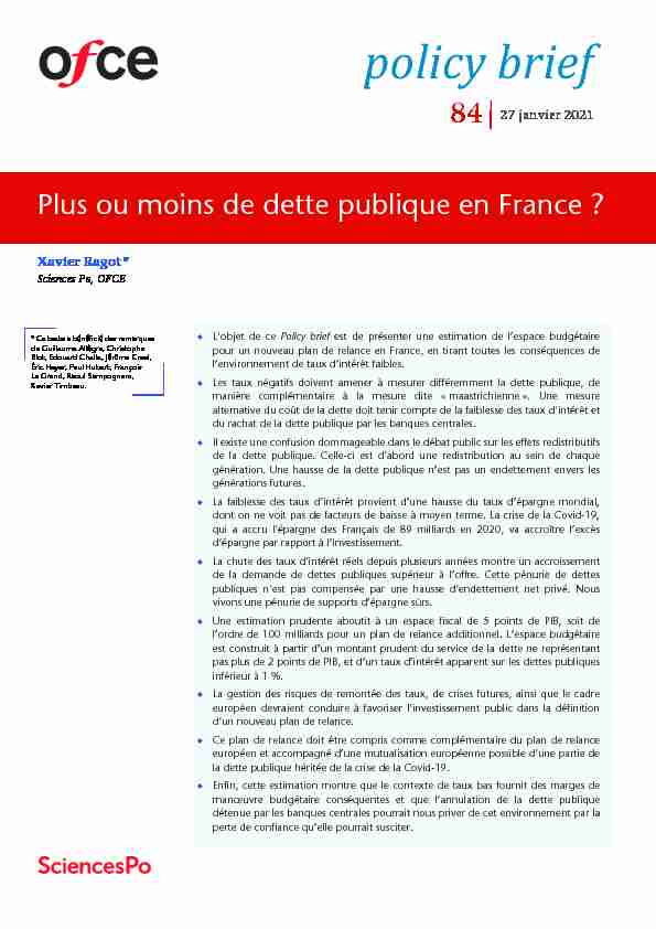[PDF] Plus ou moins de dette publique en France ? - OFCE - Sciences Po