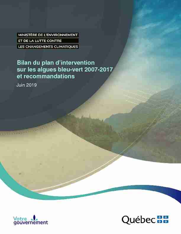 Bilan du Plan dintervention sur les algues bleu-vert 2007-2017 et