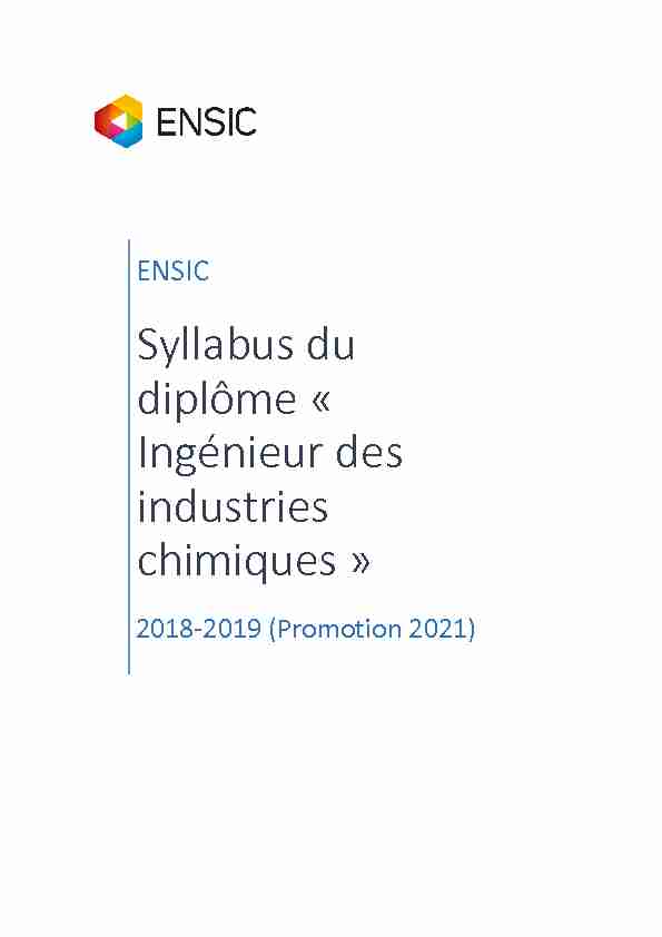 ENSIC - Syllabus du diplôme « Ingénieur des industries chimiques