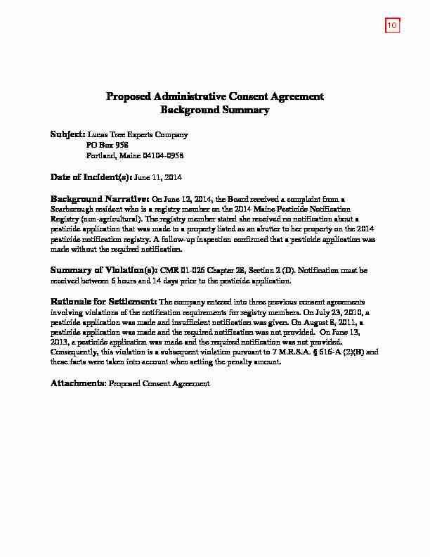 Proposed Administrative Consent Agreement
