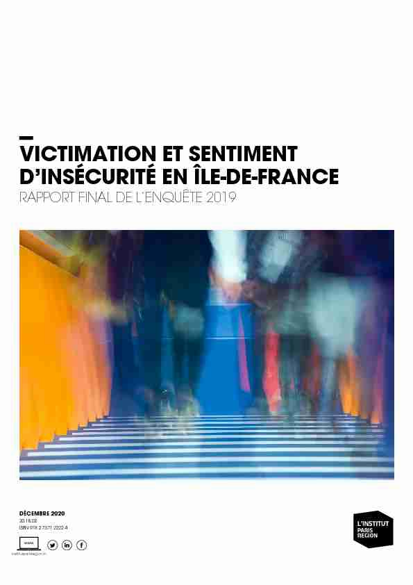 VICTIMATION ET SENTIMENT DINSÉCURITÉ EN ÎLE-DE-FRANCE
