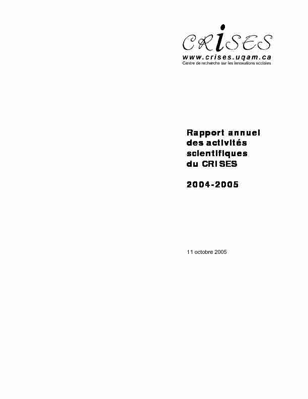 Rapport annuel des activités scientifiques du CRISES 2004-2005