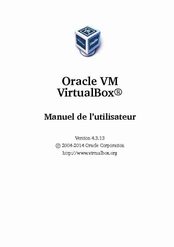 Oracle VM VirtualBox Manuel de lutilisateur