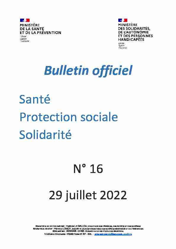 Bulletin officiel Santé - Protection sociale - Solidarité n° 2022/16 du