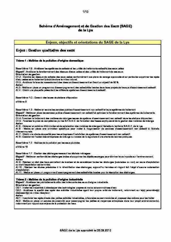 [PDF] tableau enjeux objectifs orientations SAGE Lys - Les services de l