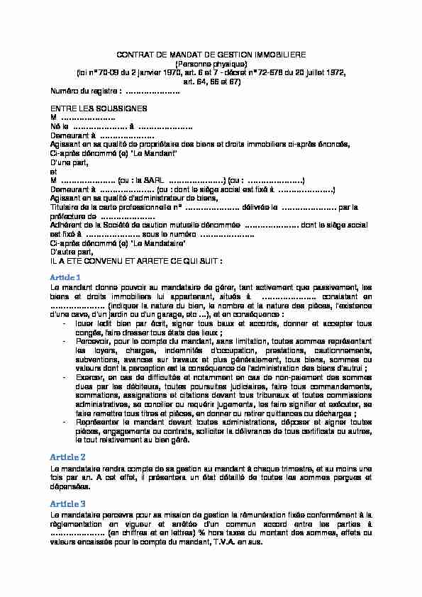 Modèle mandat gestion immobilière - Format PDF