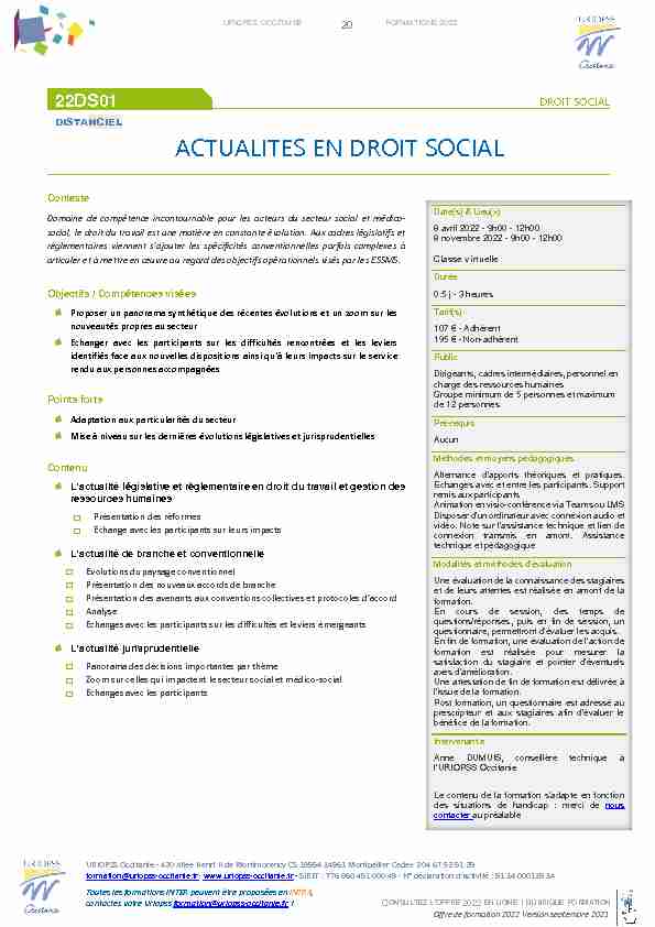 ACTUALITES EN DROIT SOCIAL