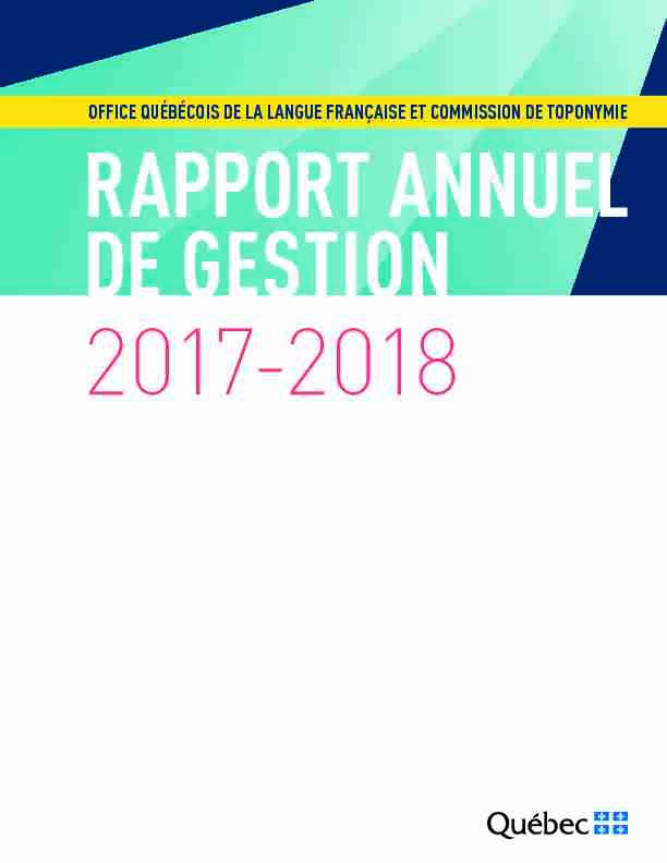 Rapport annuel de gestion 2017-2018.