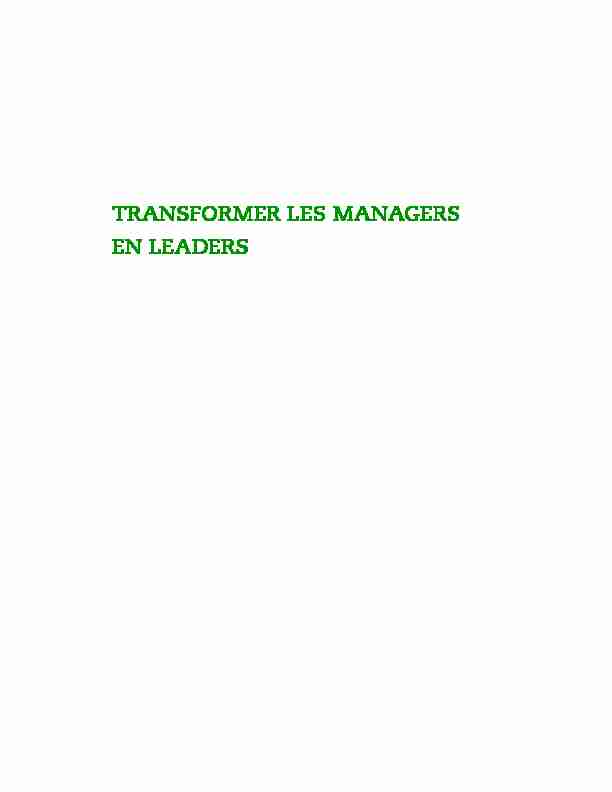 TRANSFORMER LES MANAGERS EN LEADERS