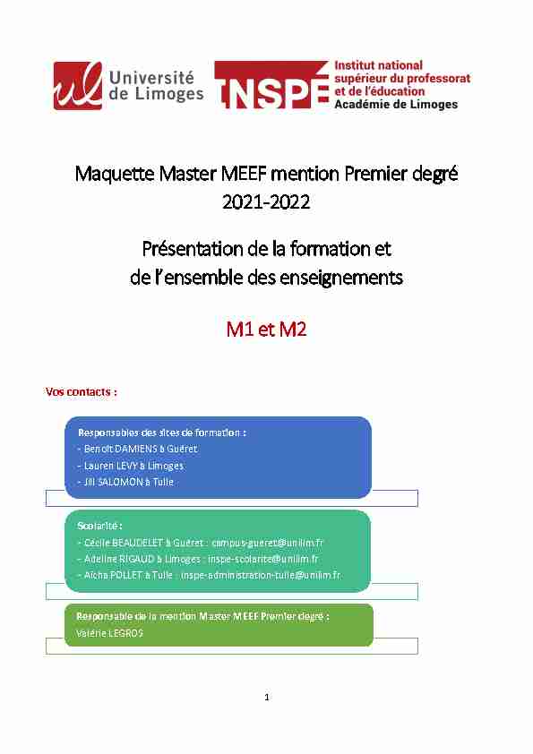 Maquette Master MEEF mention Premier degré 2021-2022